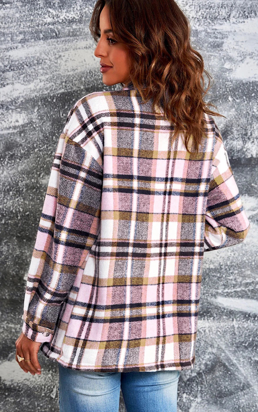 Veste Plaid Confortable avec Boutons et Poches
