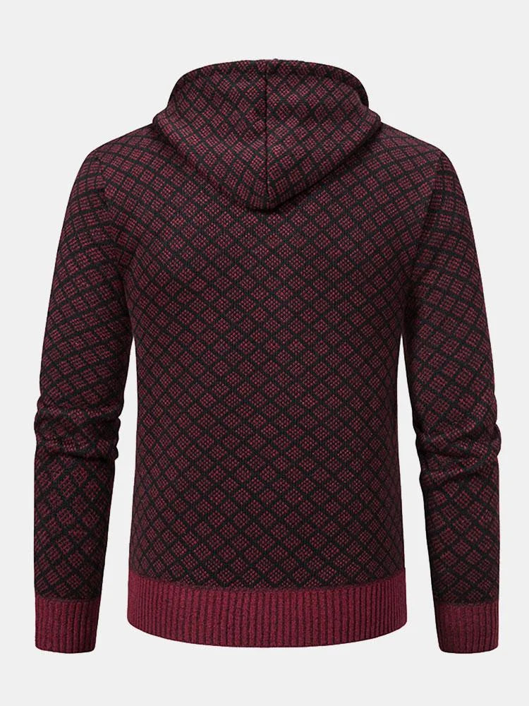 Pull zippé à diamants géométriques pour hommes