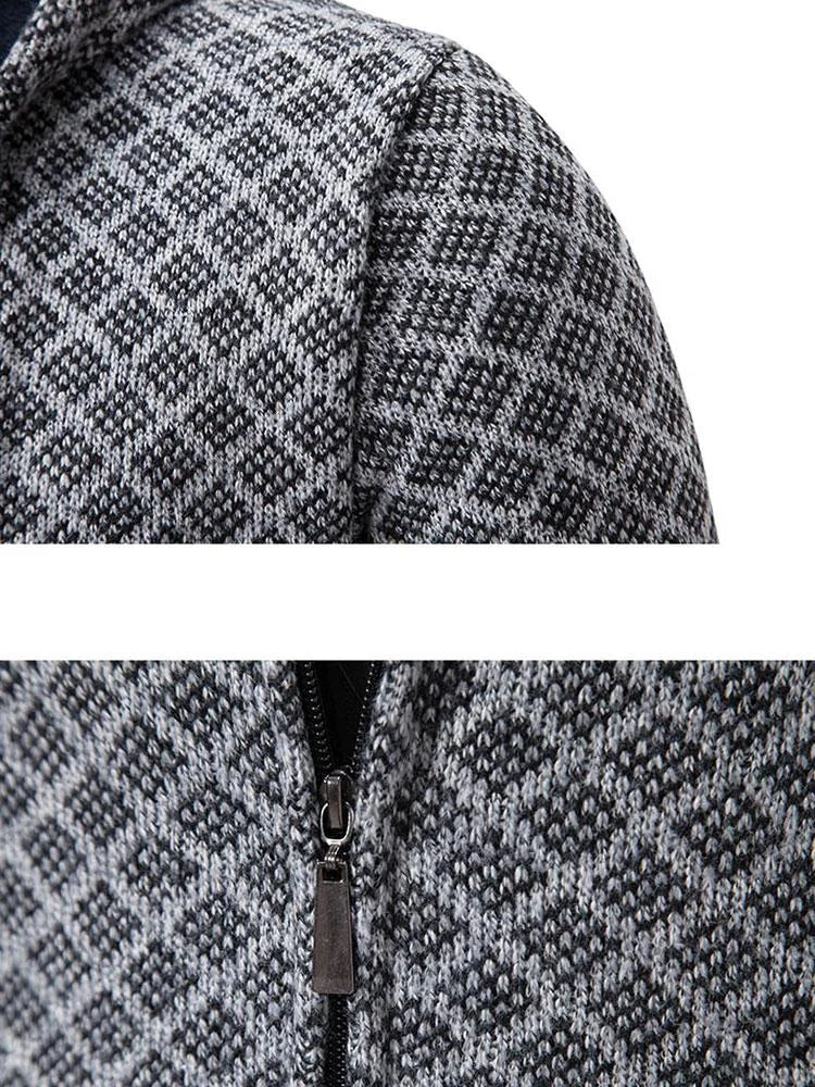 Pull zippé à diamants géométriques pour hommes