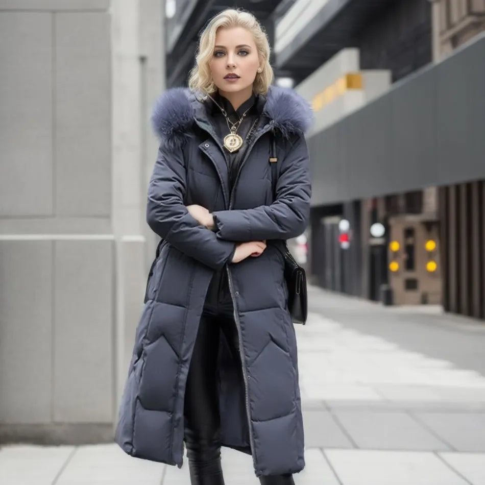 Manteau Longues d'Hiver pour Femme avec Capuche Élégante et Confortable