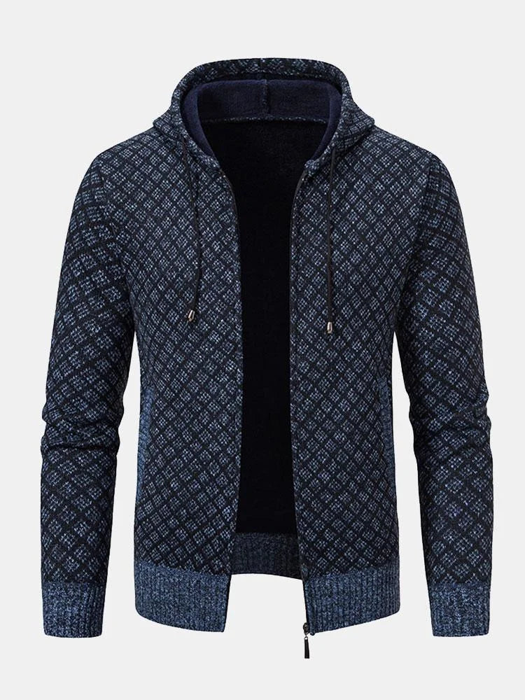 Pull zippé à diamants géométriques pour hommes