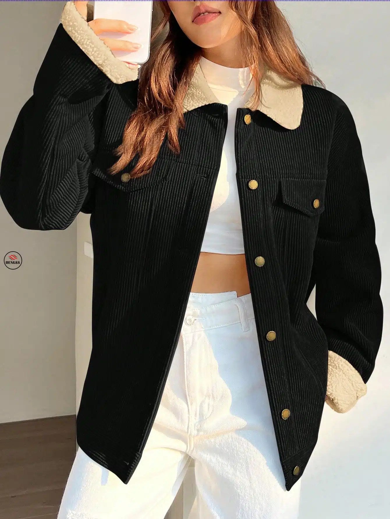 Veste Douillette avec Col Chic et Épaules Droites