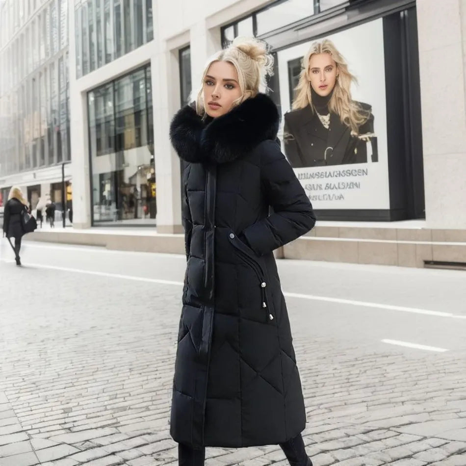 Manteau Longues d'Hiver pour Femme avec Capuche Élégante et Confortable