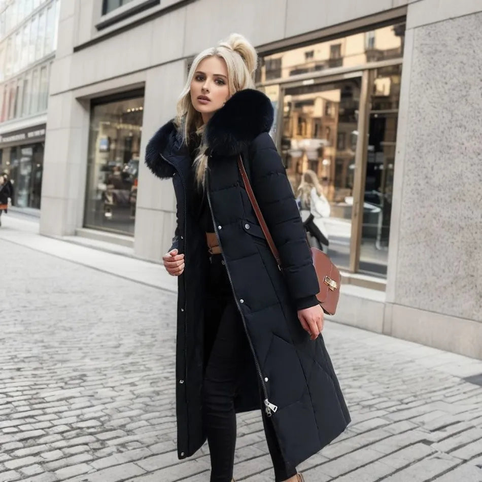 Manteau Longues d'Hiver pour Femme avec Capuche Élégante et Confortable