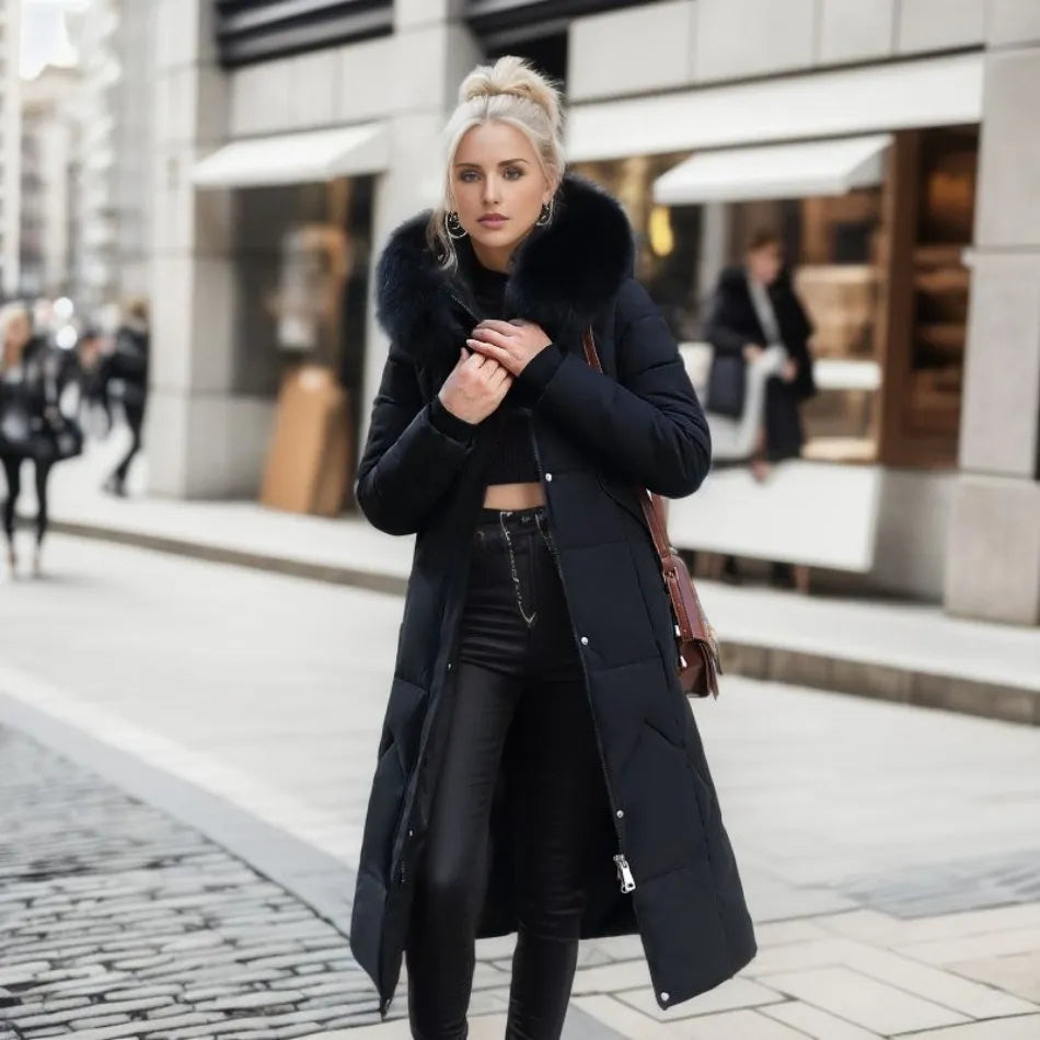Manteau Longues d'Hiver pour Femme avec Capuche Élégante et Confortable
