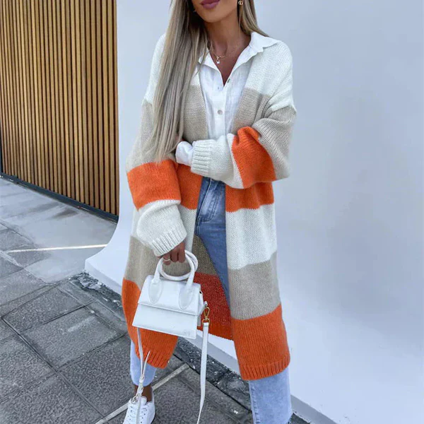 Cardigan confortable et élégant à rayures tricolores