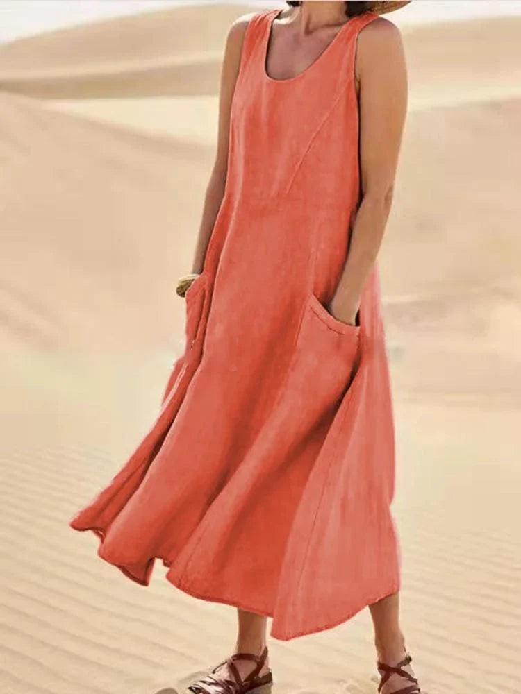 Giuliana - Robe sans manches en lin et coton pour femme