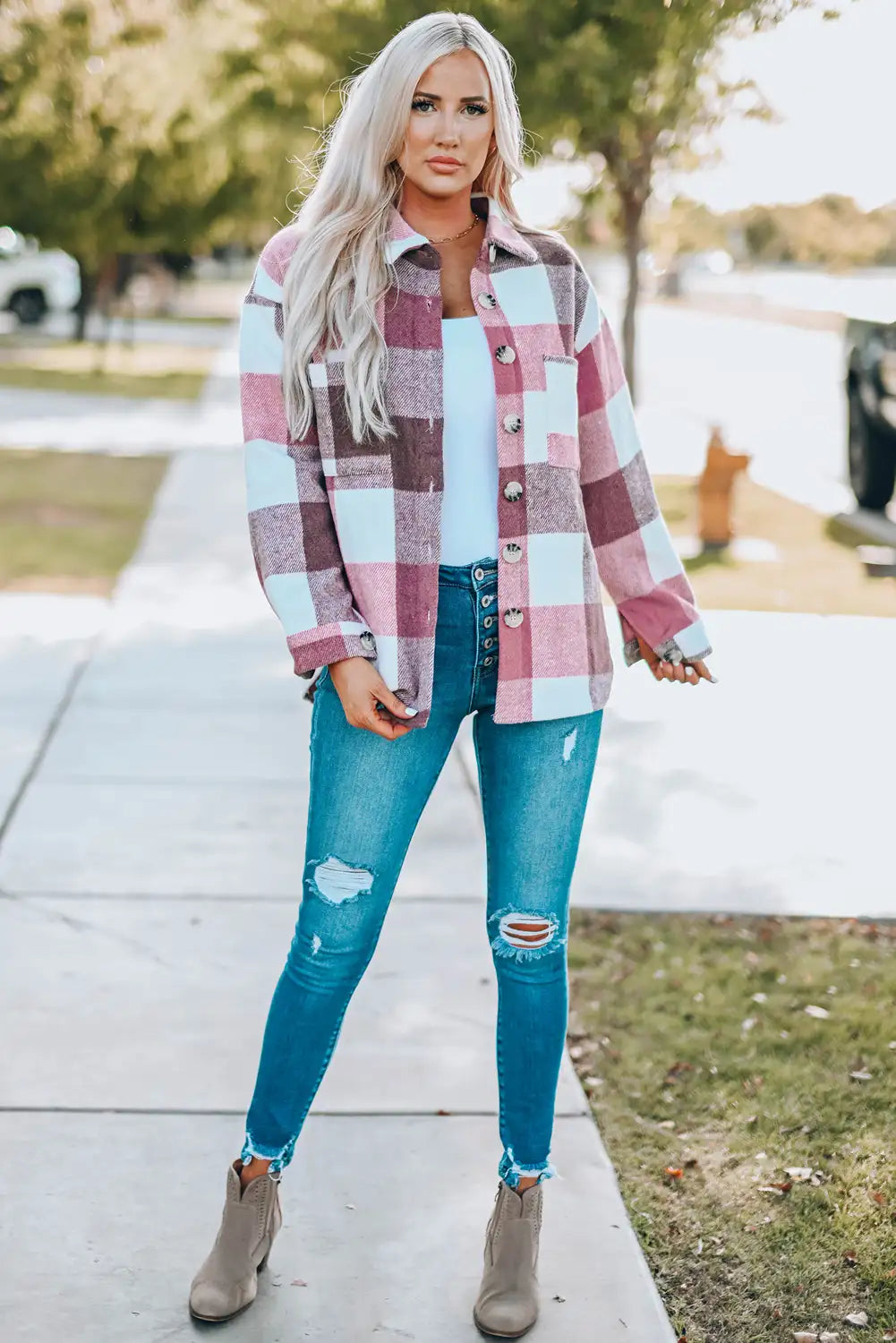 Veste à Carreaux en Bloque de Couleurs Kaki pour un Style d'Hiver Sans Effort