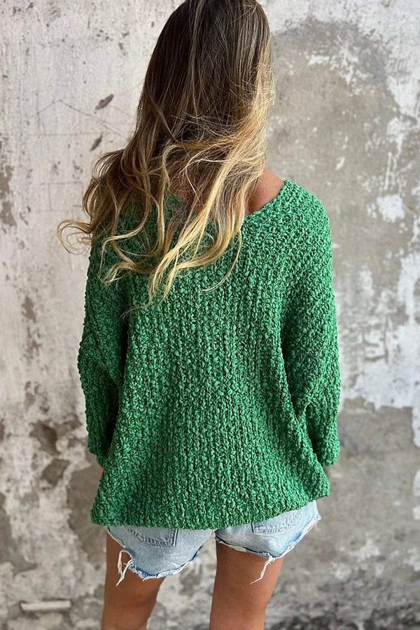 Pull Décontracté à Manches Longues et Col V pour Femme