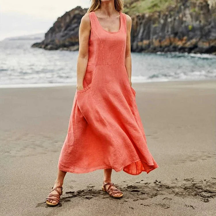 Giuliana - Robe sans manches en lin et coton pour femme