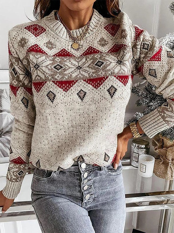 Debbie - Pull tendance à col rond et imprimé géométrique