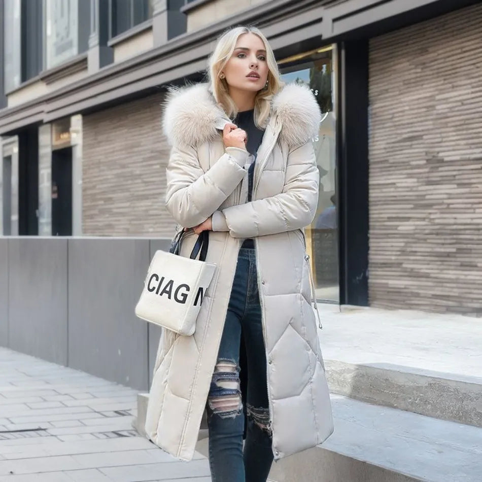 Manteau Longues d'Hiver pour Femme avec Capuche Élégante et Confortable