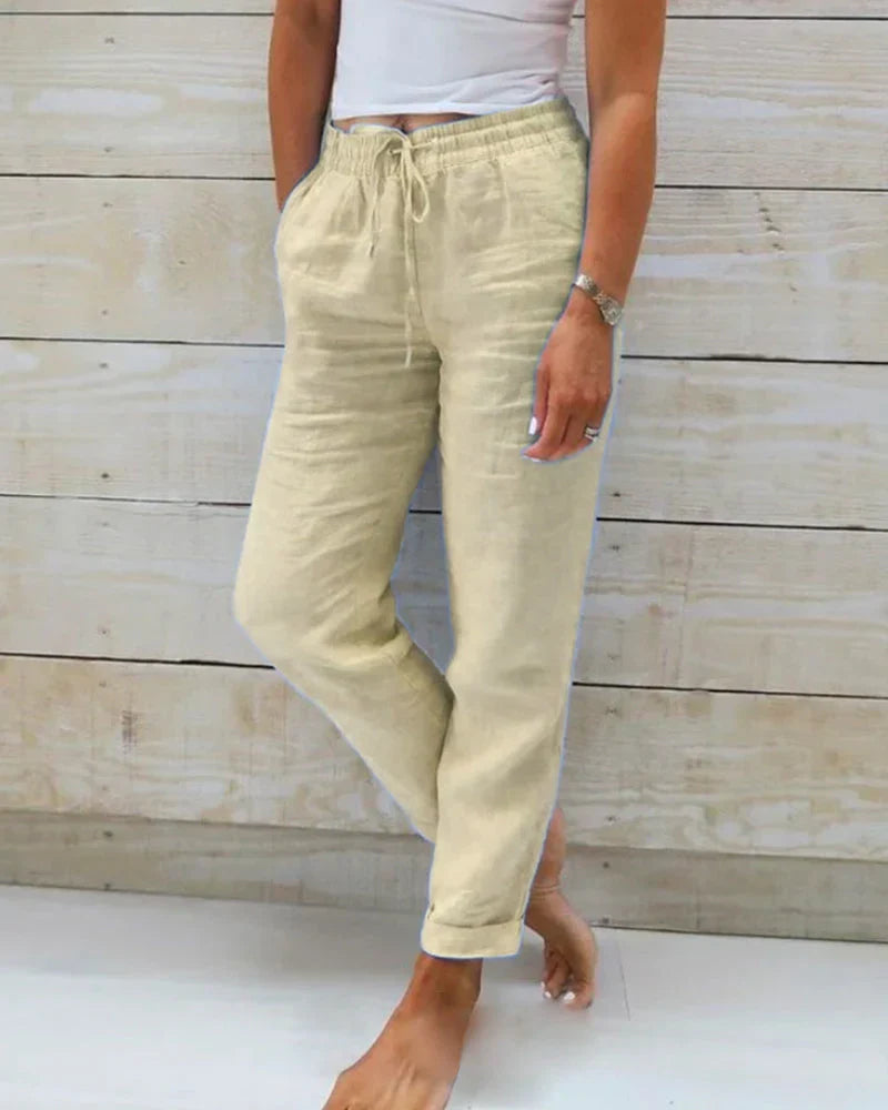 Monika | Pantalon avec élastique à la taille en coton et lin