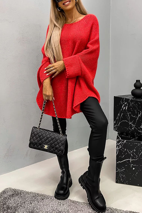 Pull Poncho Tricot à Col Rond pour Femme - Haut Ample et Tendance