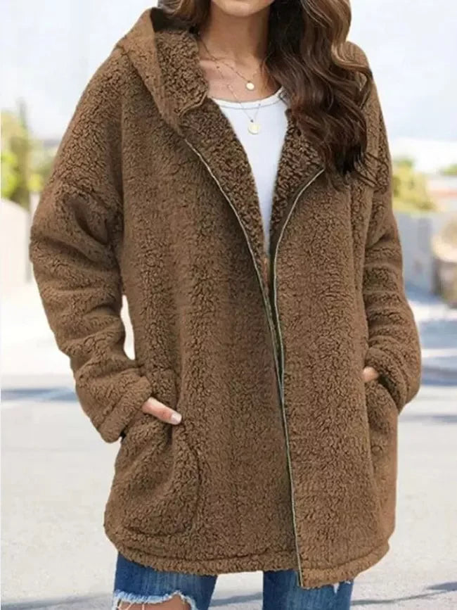 Veste à Capuche pour Femmes - Manteau Uni à Manches Longues