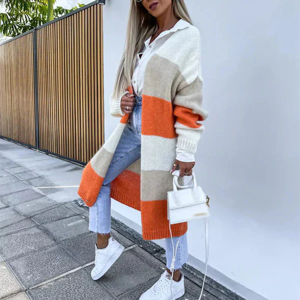 Cardigan confortable et élégant à rayures tricolores
