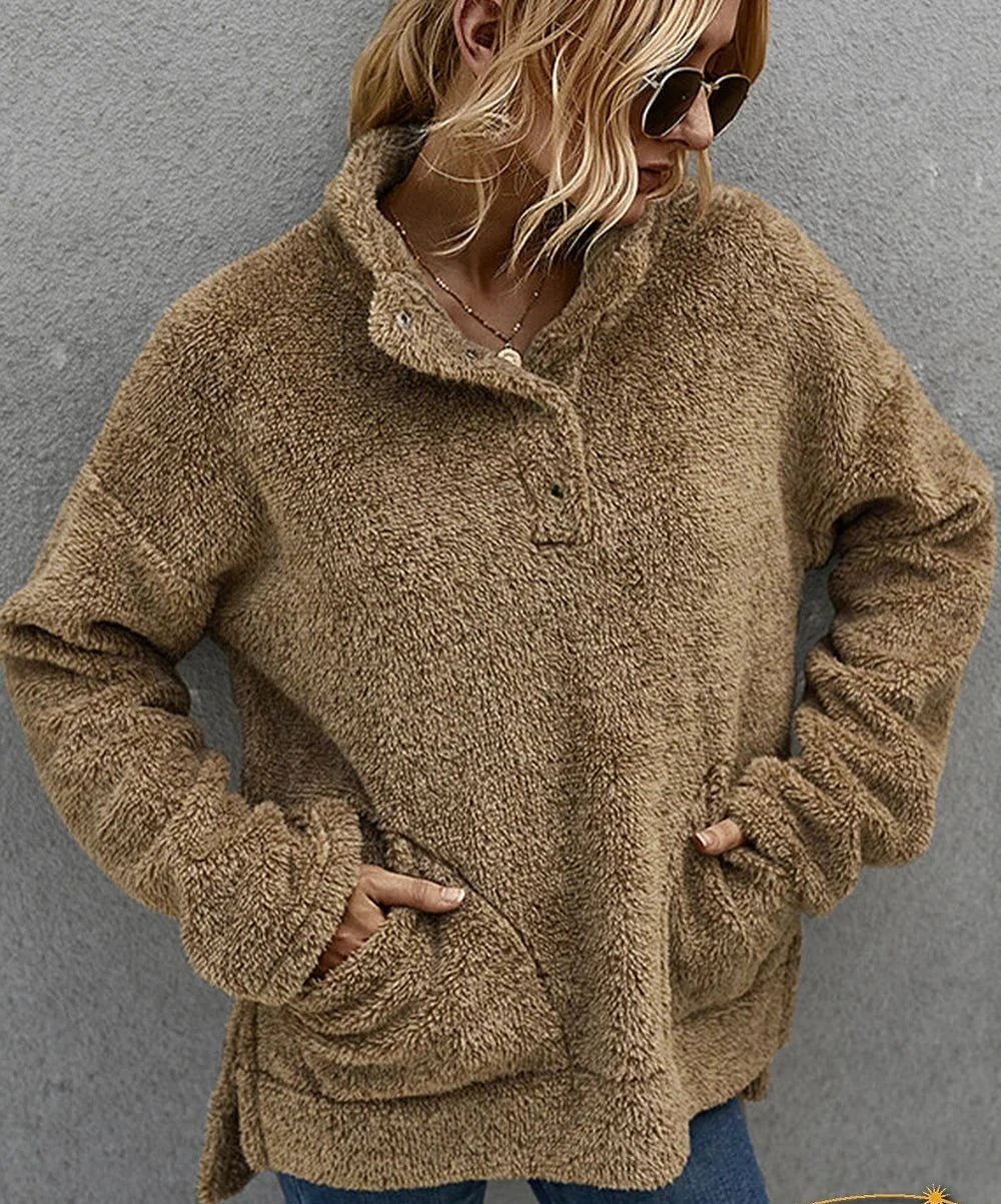 Pull pour Femmes à Col Montant, Manches Longues et Ourlet Asymétrique