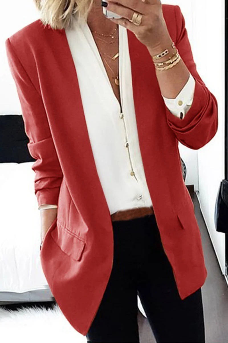 Blazer décontracté avec col châle et couleur unie