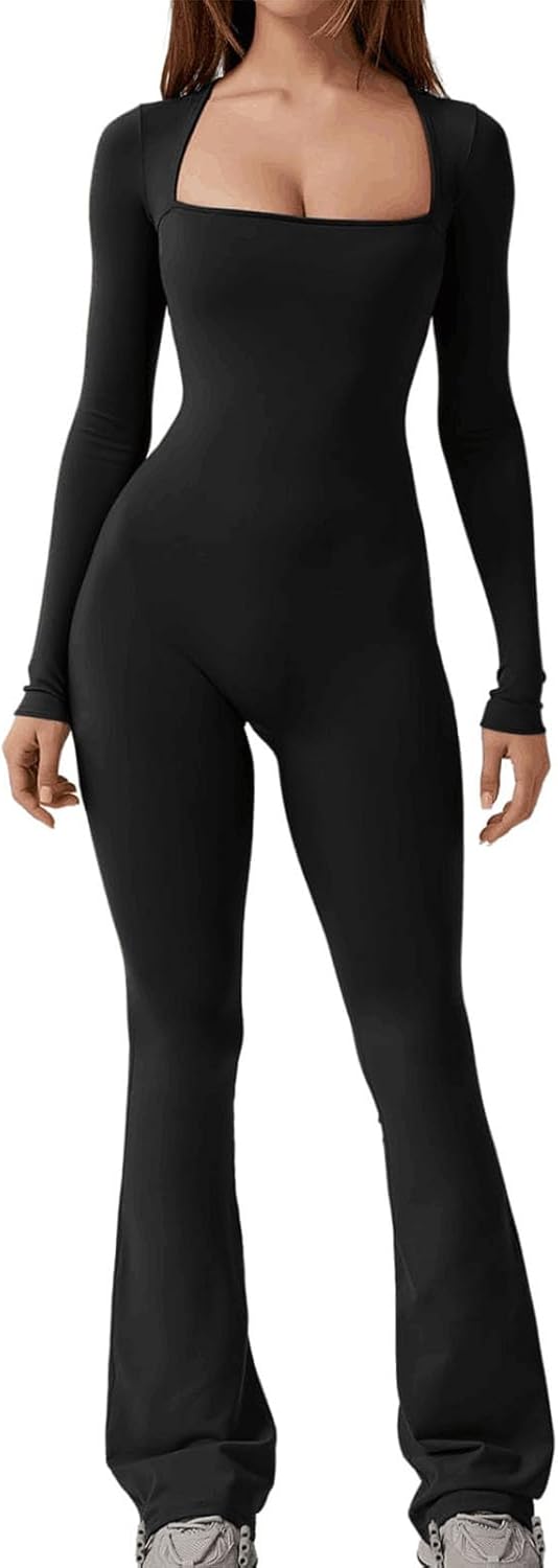 Combinaison Élégante à Manches Longues avec Col Carré – Parfaite pour Toutes les Occasions