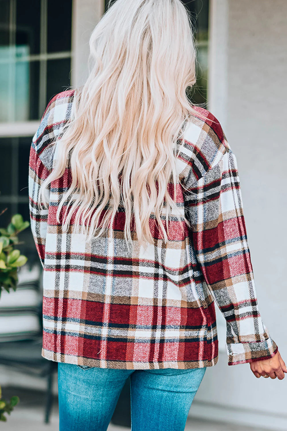 Veste Plaid Confortable avec Boutons et Poches