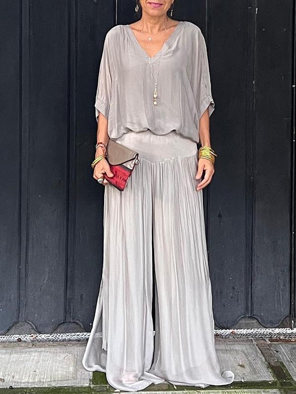Marta - Élégant pantalon deux pièces en mousseline de soie large