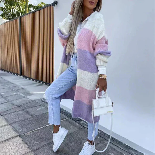 Cardigan confortable et élégant à rayures tricolores