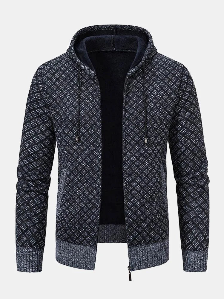 Pull zippé à diamants géométriques pour hommes