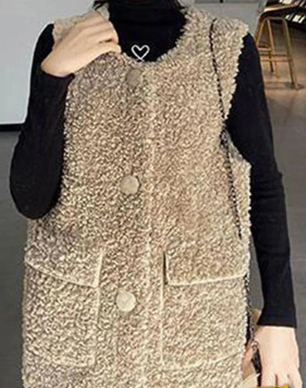 Gilet d'Hiver Kaki avec Poches et Boutons pour Femmes