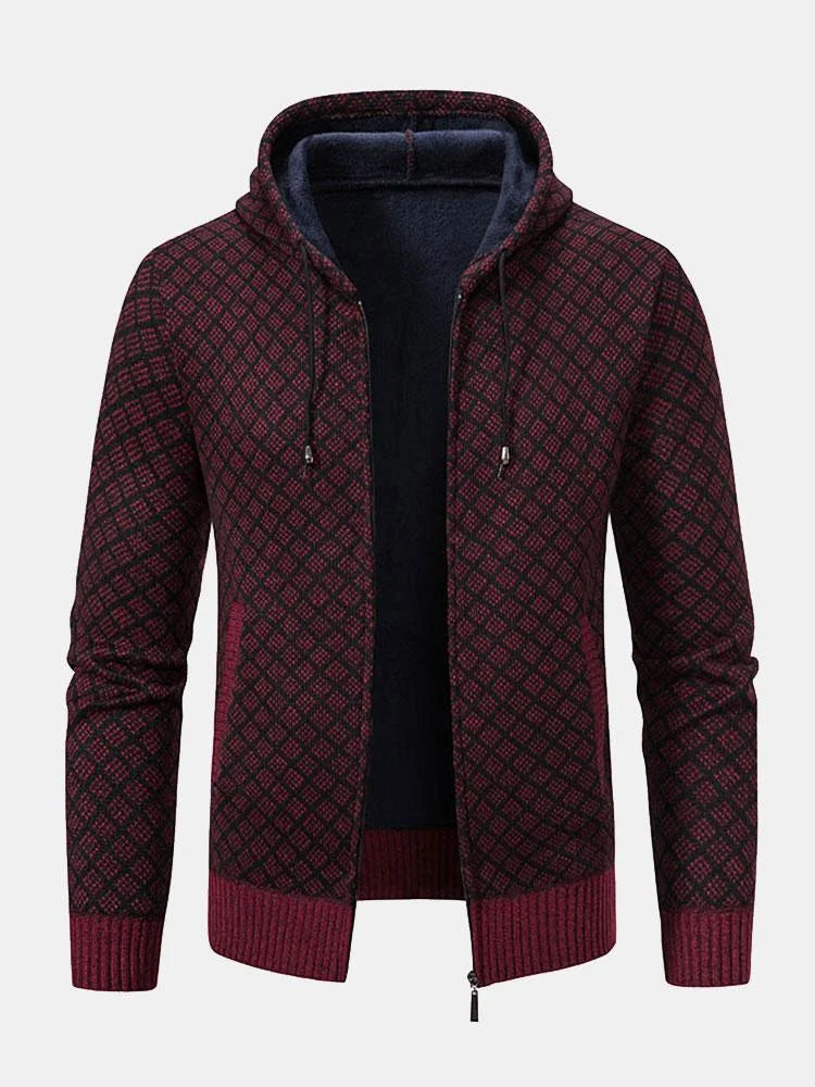 Pull zippé à diamants géométriques pour hommes