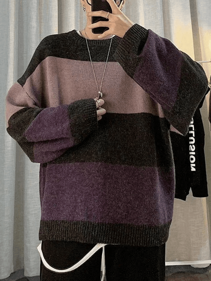 Pull Tricot à Rayures Contrastées pour Homme - Confort et Élégance en Manches Longues