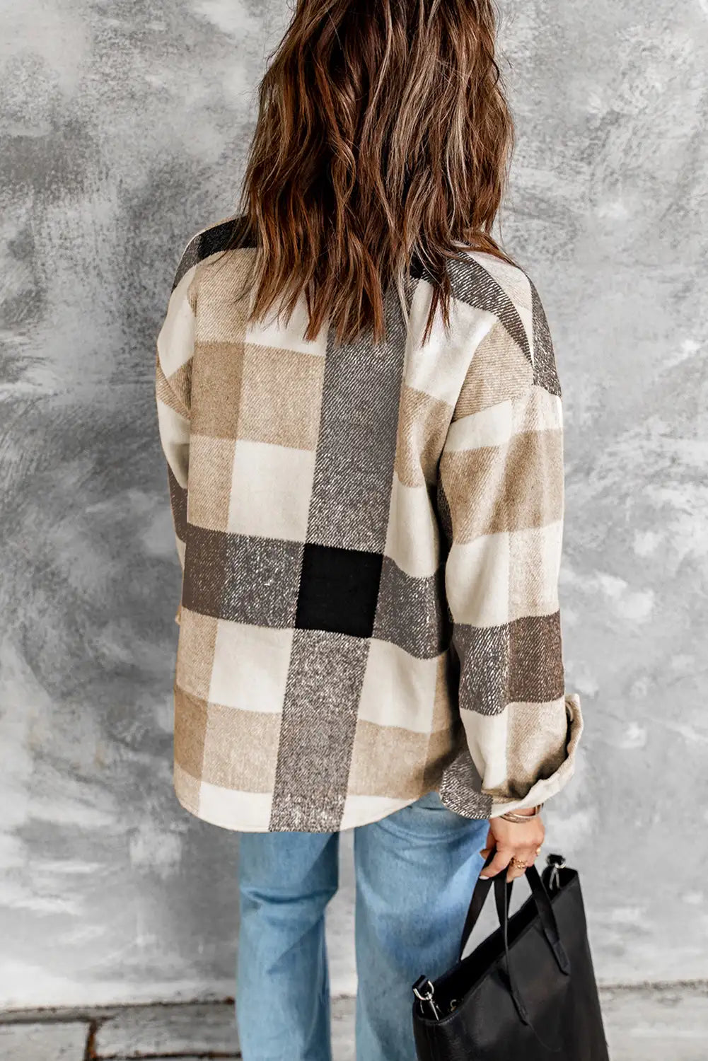Veste à Carreaux en Bloque de Couleurs Kaki pour un Style d'Hiver Sans Effort
