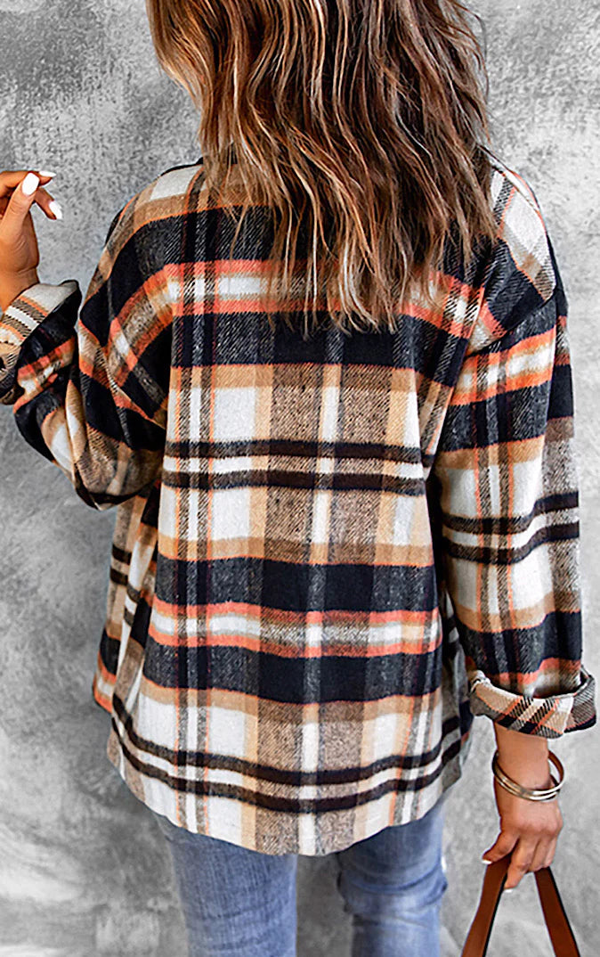 Veste Plaid Confortable avec Boutons et Poches