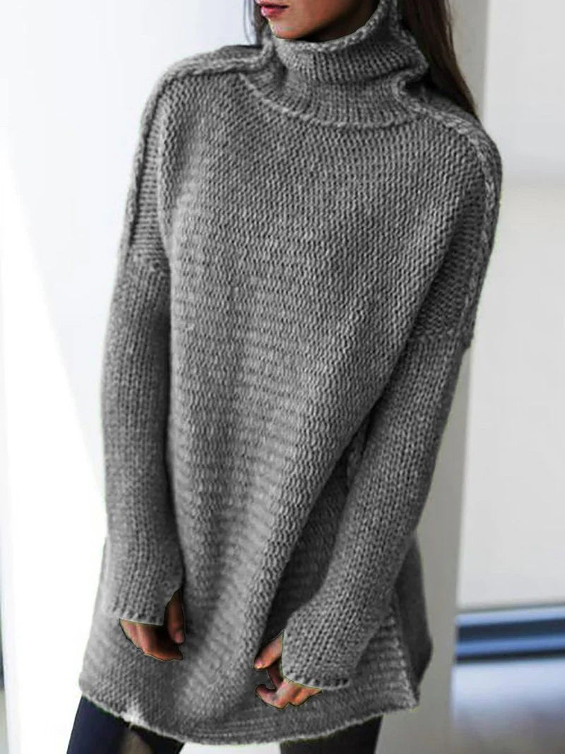 Pull long oversize à col montant pour un look tendance