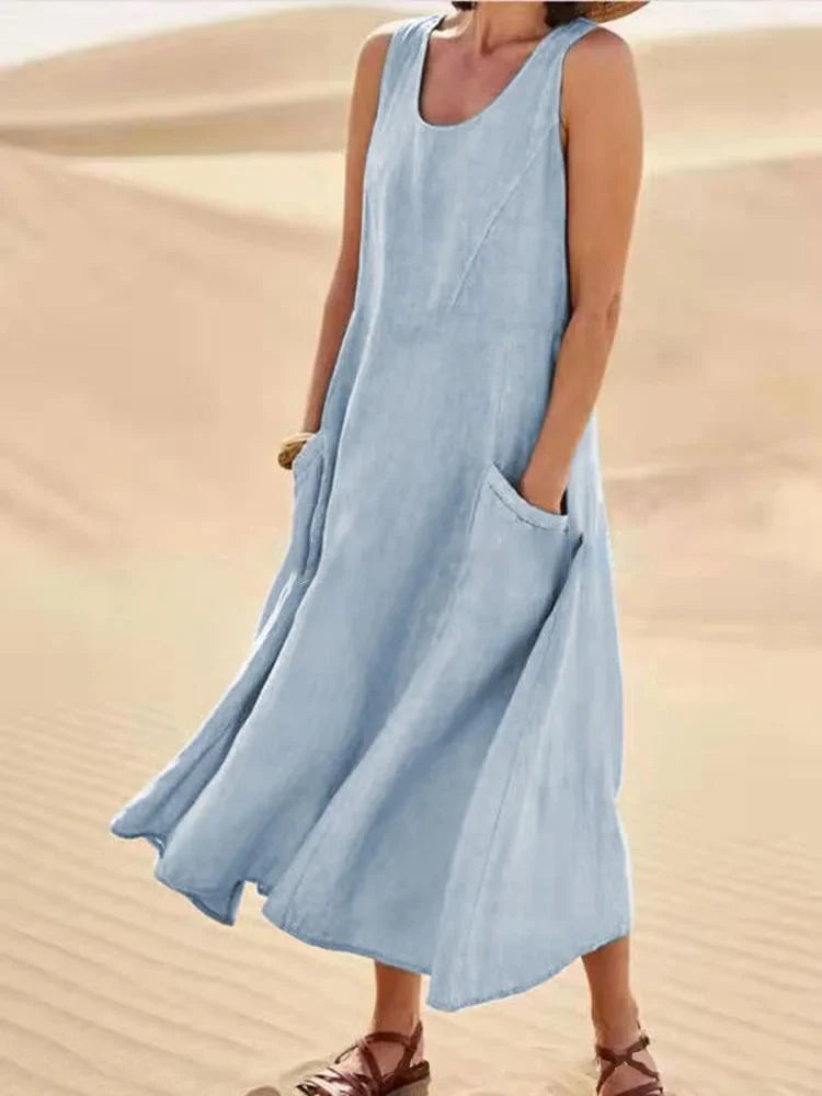 Giuliana - Robe sans manches en lin et coton pour femme