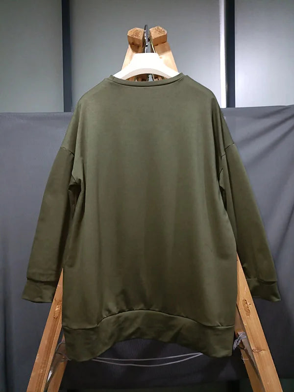 Pull Décontracté à Col Rond, Coupe Ample et Couleur Unie