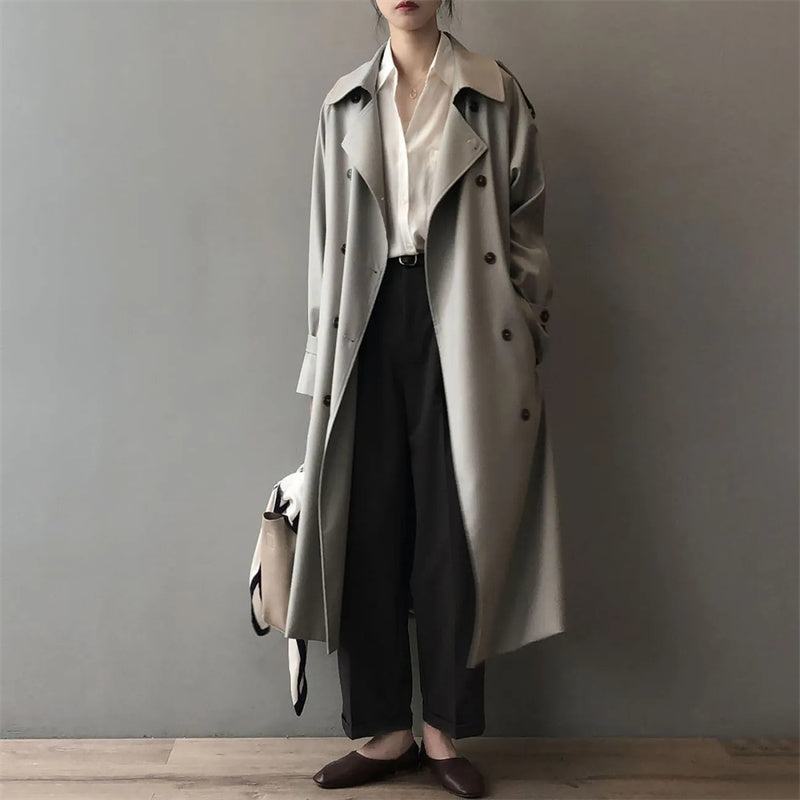 Trench longue femme coupe ample avec double boutonnage