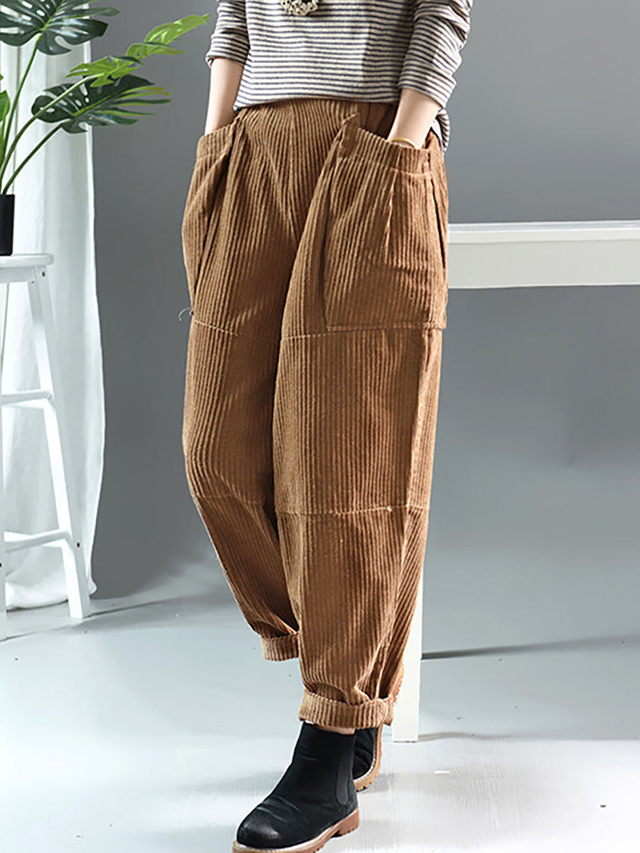 Pantalon Rétro Grande Taille en Couleur Unie pour le Printemps