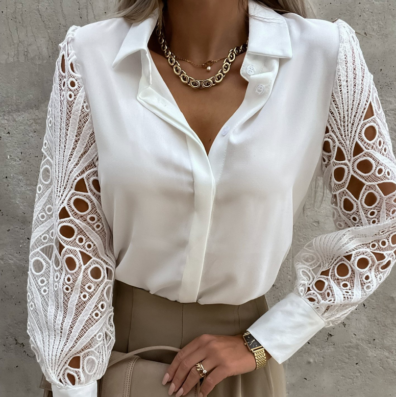 Blouse femme à manches longues ajourées avec style raffiné