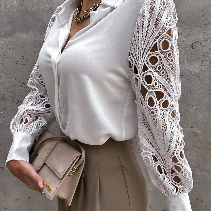 Blouse femme à manches longues ajourées avec style raffiné