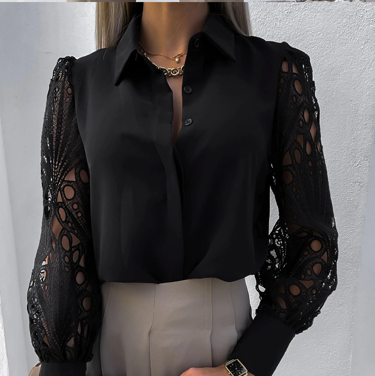 Blouse femme à manches longues ajourées avec style raffiné