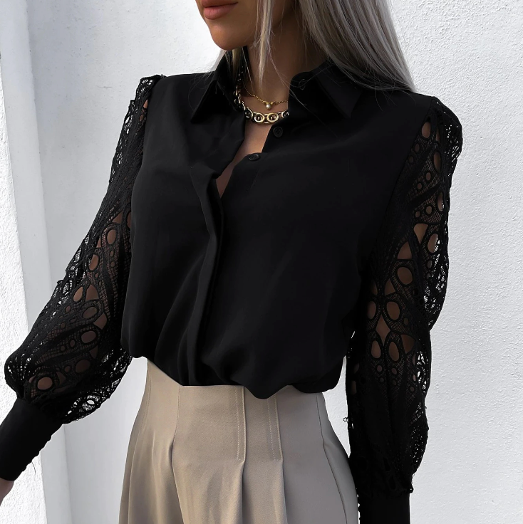 Blouse femme à manches longues ajourées avec style raffiné