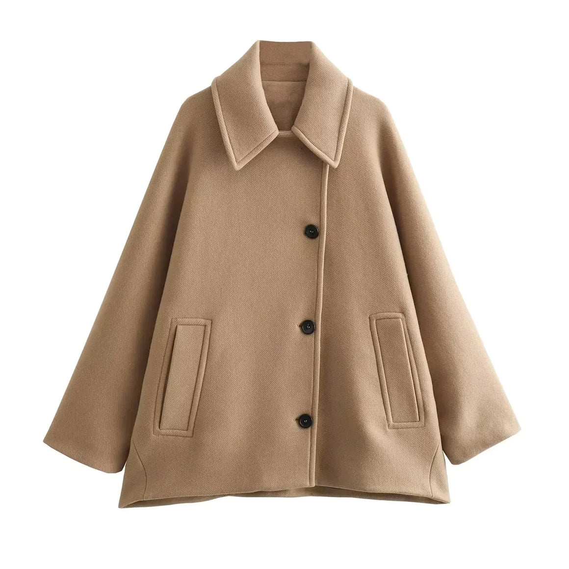 Manteau court ample et chic pour femme avec boutons et col à revers