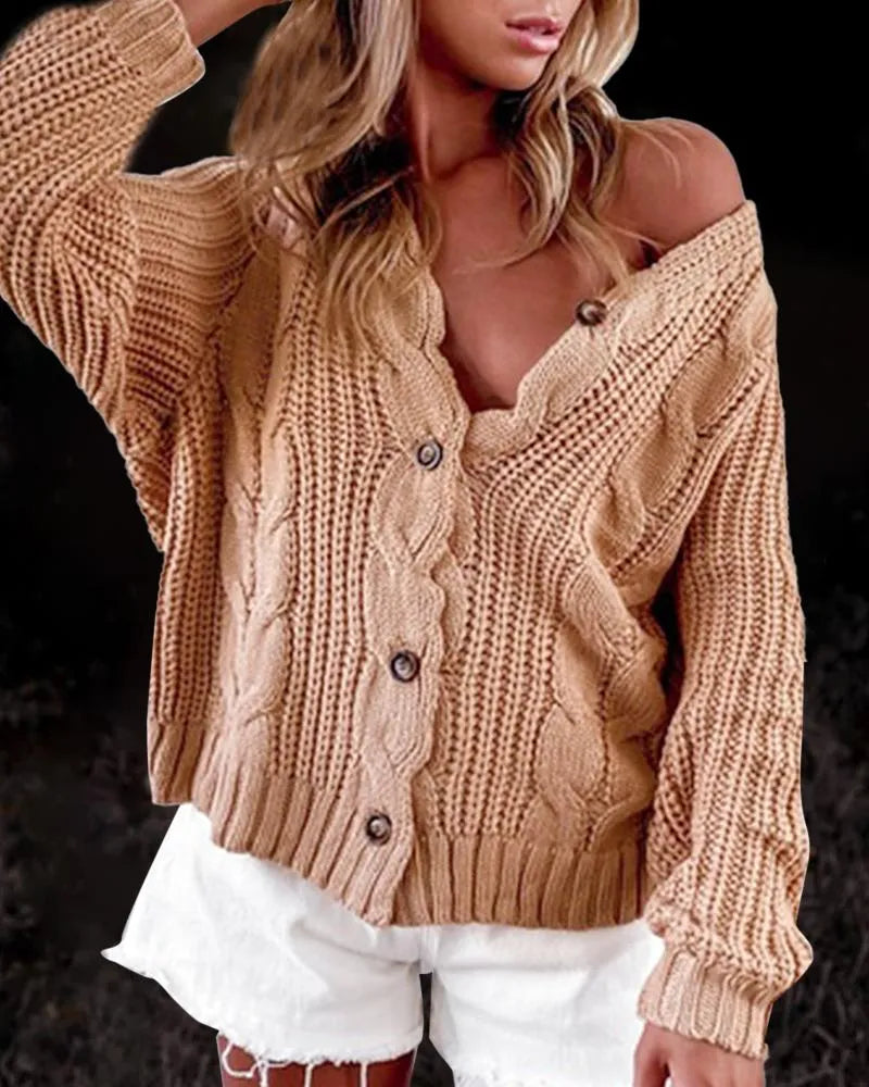 Pull en Tricot Câblé avec Boutons – Parfait pour les Superpositions