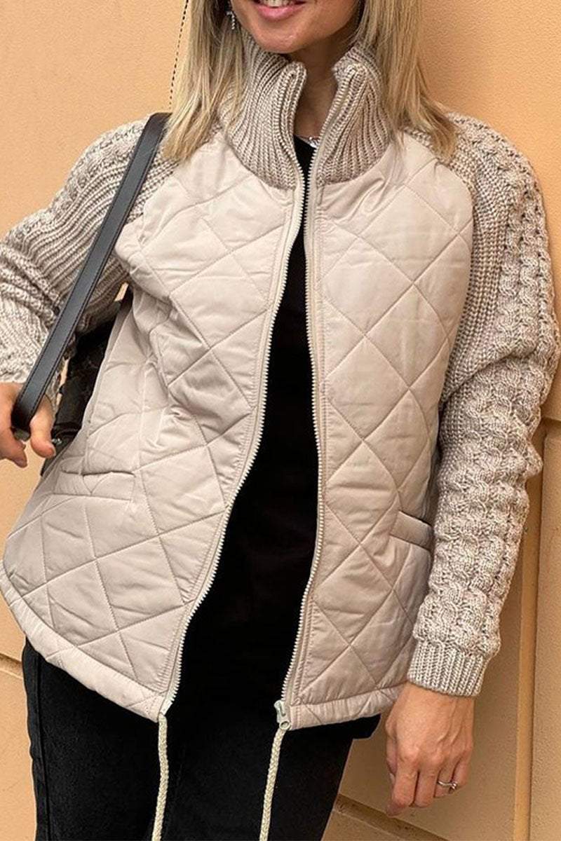 Veste Décontractée Femme en Couleur Unie avec Fermeture Éclair et Patchwork