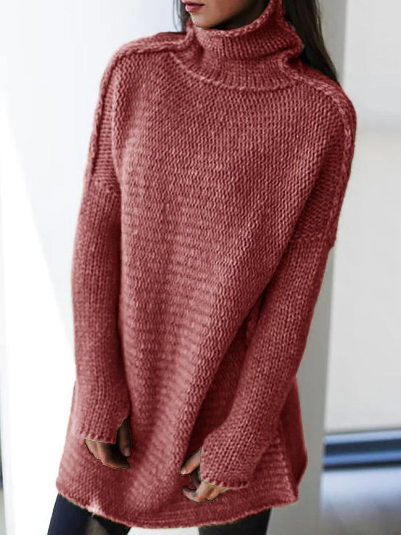 Pull long oversize à col montant pour un look tendance