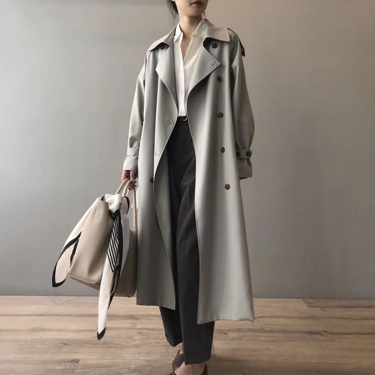Trench longue femme coupe ample avec double boutonnage