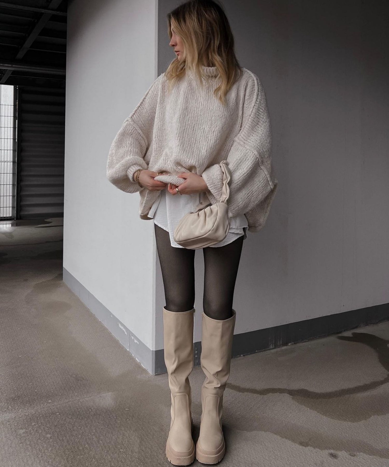 Pull Oversize Écru - Sweater Confortable pour un Style Décontracté