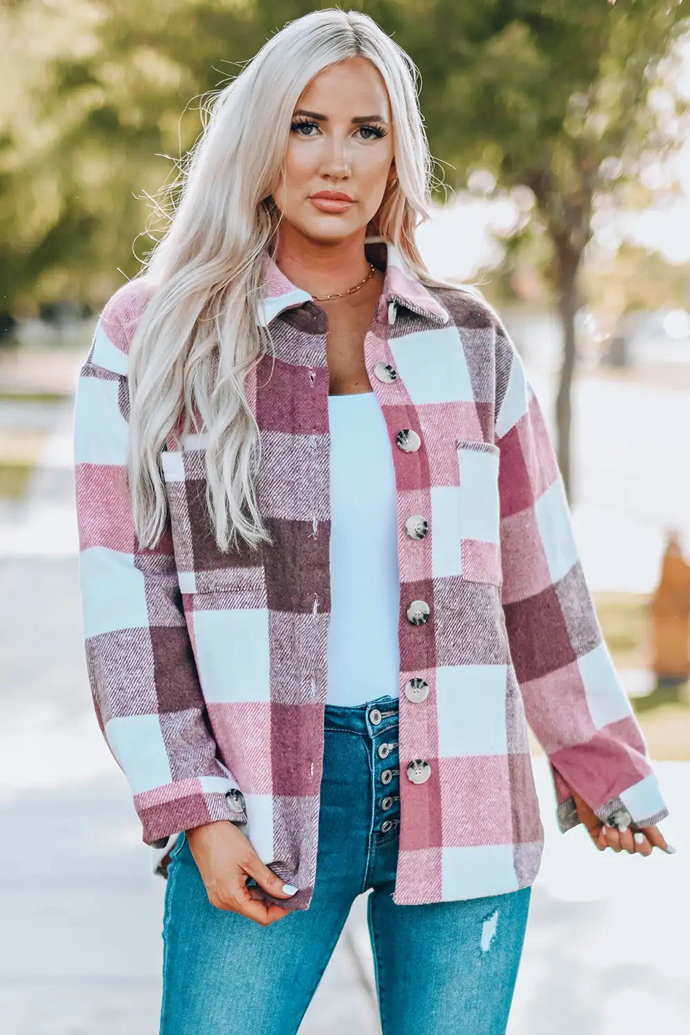 Veste à Carreaux en Bloque de Couleurs Kaki pour un Style d'Hiver Sans Effort