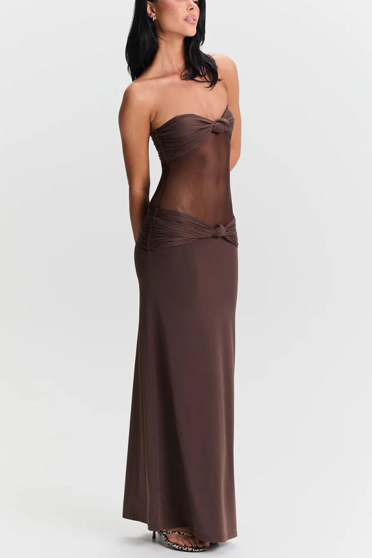 Robe longue ajustée avec bretelles amovibles et effet torsadé moderne
