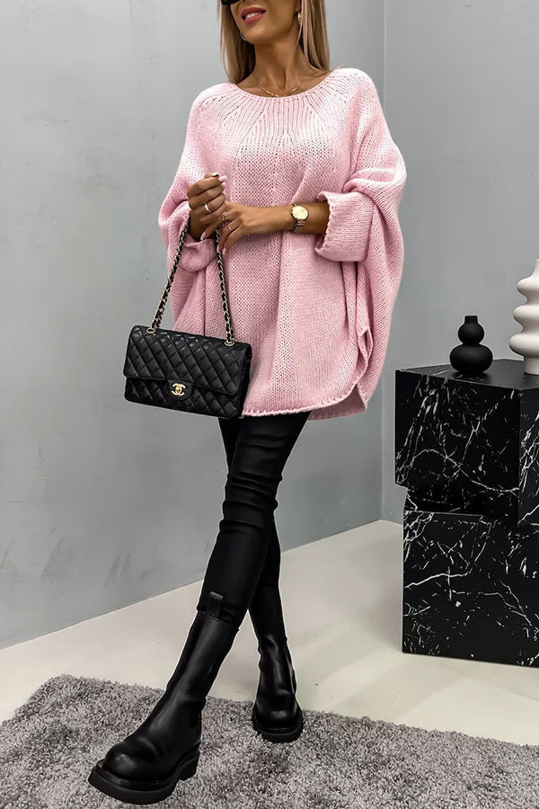 Pull Poncho Tricot à Col Rond pour Femme - Haut Ample et Tendance